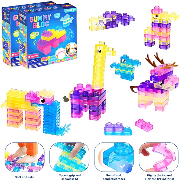 Blocuri de construcție moi și flexibile - 40 buc., TPE, vârsta 3+ | JELLYFUN